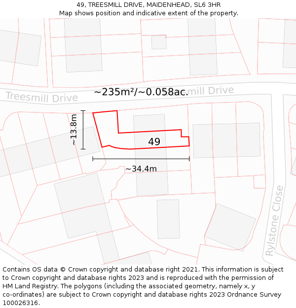49, TREESMILL DRIVE, MAIDENHEAD, SL6 3HR: Plot and title map
