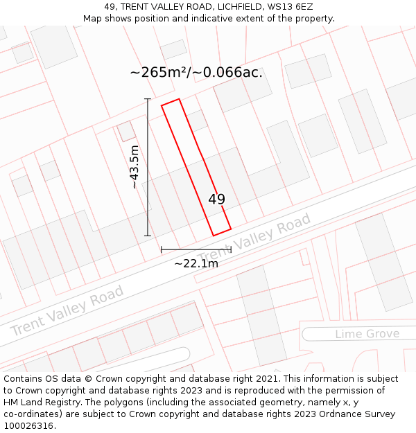 49, TRENT VALLEY ROAD, LICHFIELD, WS13 6EZ: Plot and title map