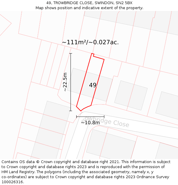 49, TROWBRIDGE CLOSE, SWINDON, SN2 5BX: Plot and title map