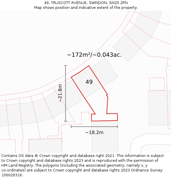 49, TRUSCOTT AVENUE, SWINDON, SN25 2PN: Plot and title map