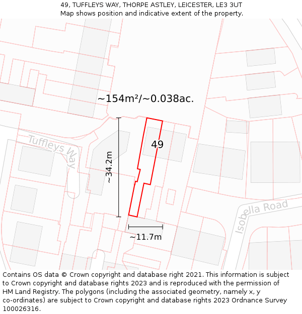 49, TUFFLEYS WAY, THORPE ASTLEY, LEICESTER, LE3 3UT: Plot and title map