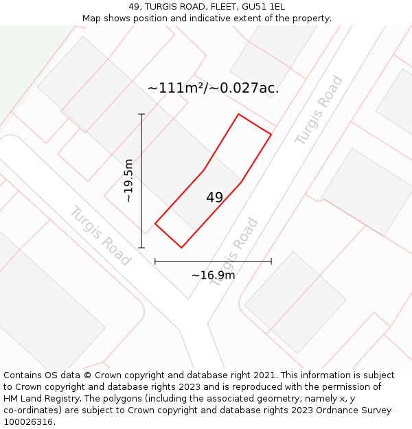 49, TURGIS ROAD, FLEET, GU51 1EL: Plot and title map