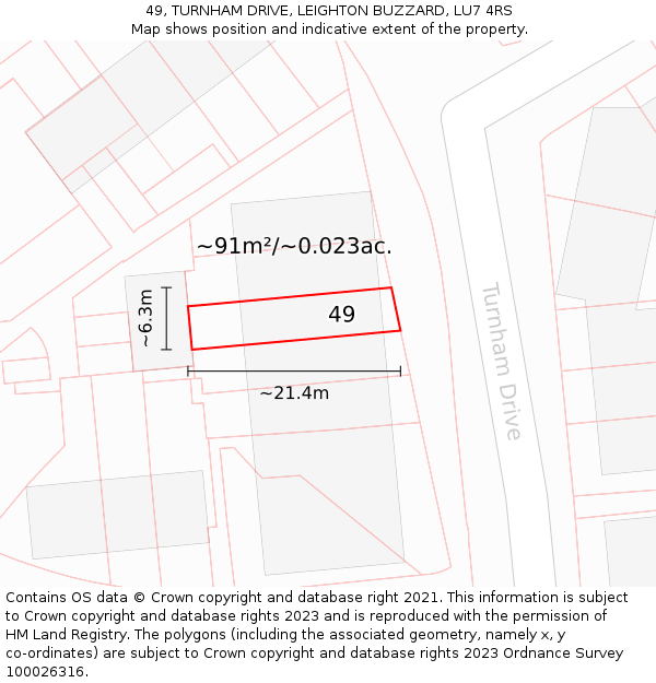 49, TURNHAM DRIVE, LEIGHTON BUZZARD, LU7 4RS: Plot and title map