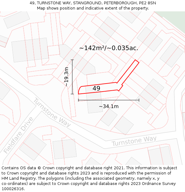 49, TURNSTONE WAY, STANGROUND, PETERBOROUGH, PE2 8SN: Plot and title map