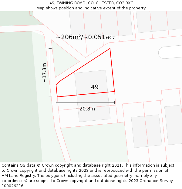 49, TWINING ROAD, COLCHESTER, CO3 9XG: Plot and title map