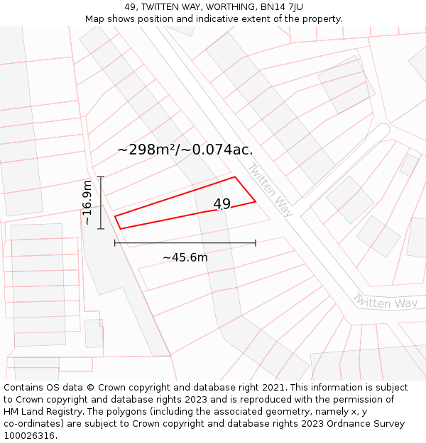 49, TWITTEN WAY, WORTHING, BN14 7JU: Plot and title map
