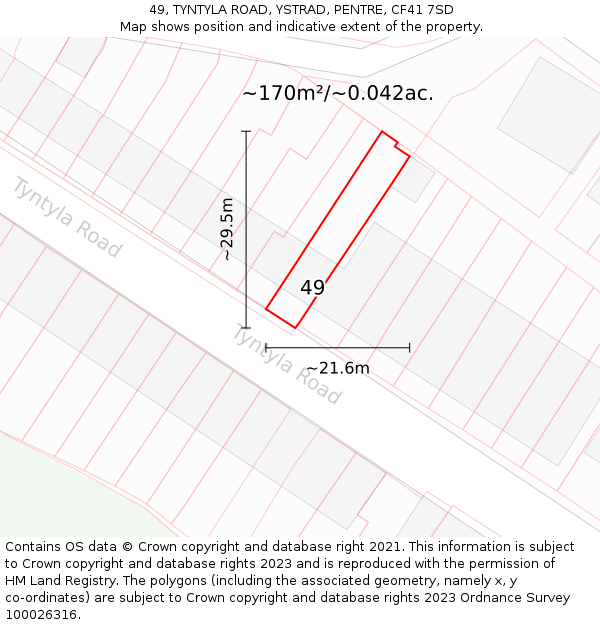 49, TYNTYLA ROAD, YSTRAD, PENTRE, CF41 7SD: Plot and title map