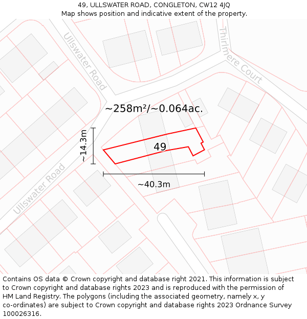 49, ULLSWATER ROAD, CONGLETON, CW12 4JQ: Plot and title map