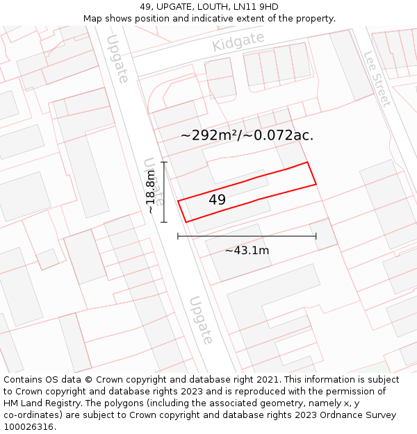 49, UPGATE, LOUTH, LN11 9HD: Plot and title map