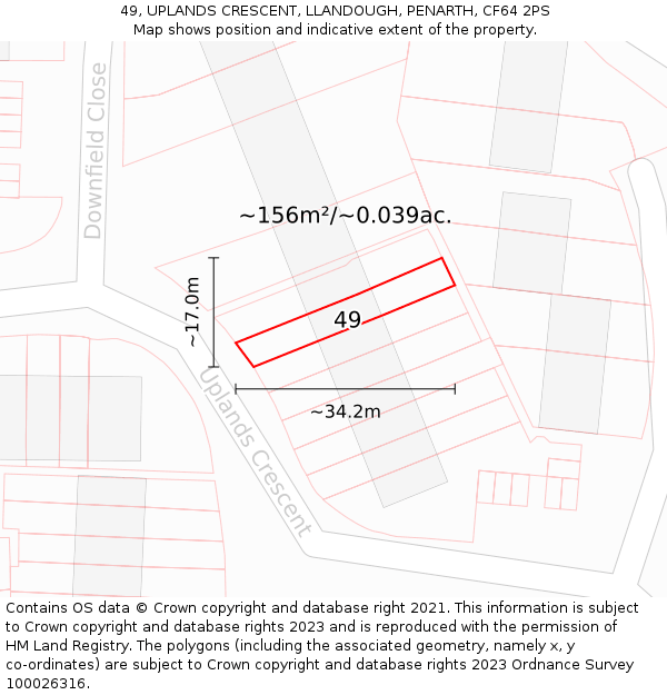 49, UPLANDS CRESCENT, LLANDOUGH, PENARTH, CF64 2PS: Plot and title map