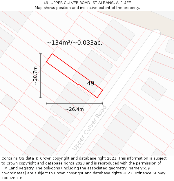 49, UPPER CULVER ROAD, ST ALBANS, AL1 4EE: Plot and title map