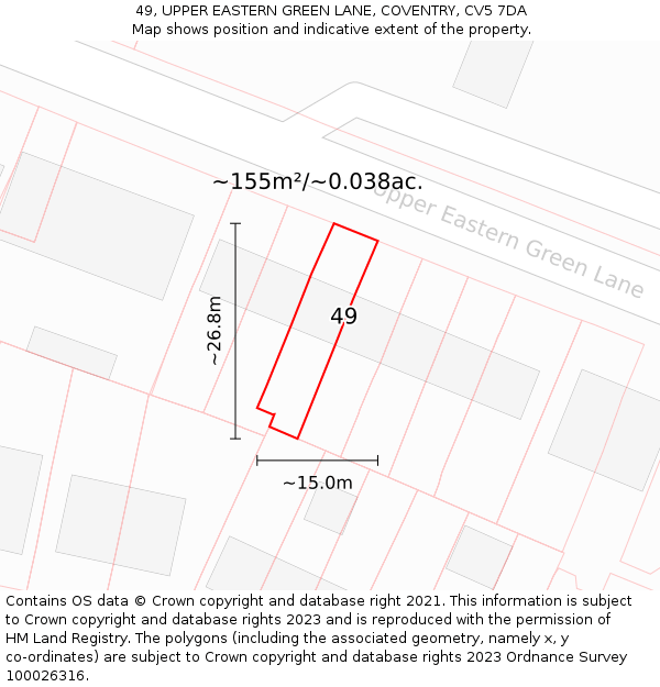 49, UPPER EASTERN GREEN LANE, COVENTRY, CV5 7DA: Plot and title map