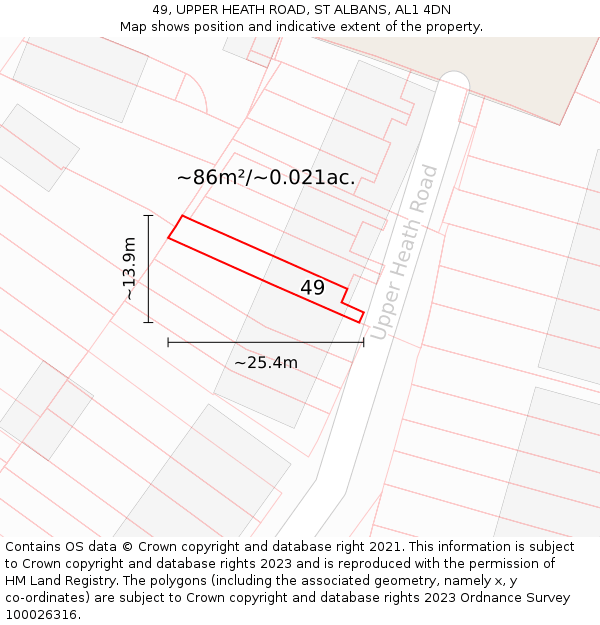 49, UPPER HEATH ROAD, ST ALBANS, AL1 4DN: Plot and title map