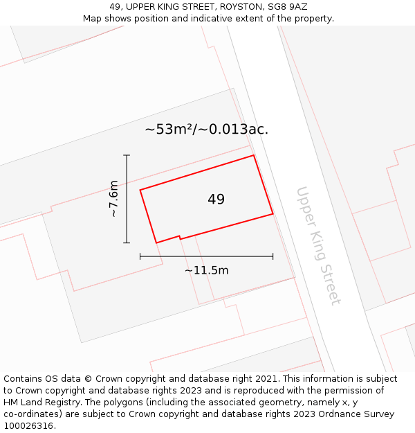 49, UPPER KING STREET, ROYSTON, SG8 9AZ: Plot and title map