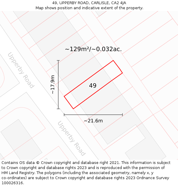 49, UPPERBY ROAD, CARLISLE, CA2 4JA: Plot and title map