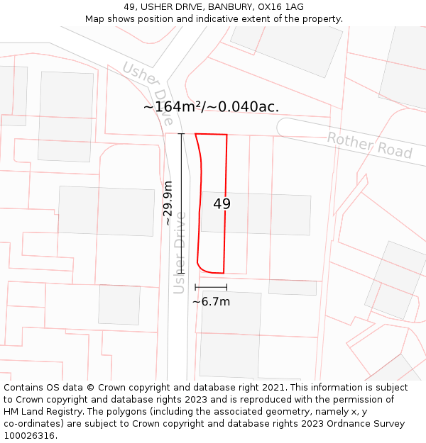 49, USHER DRIVE, BANBURY, OX16 1AG: Plot and title map