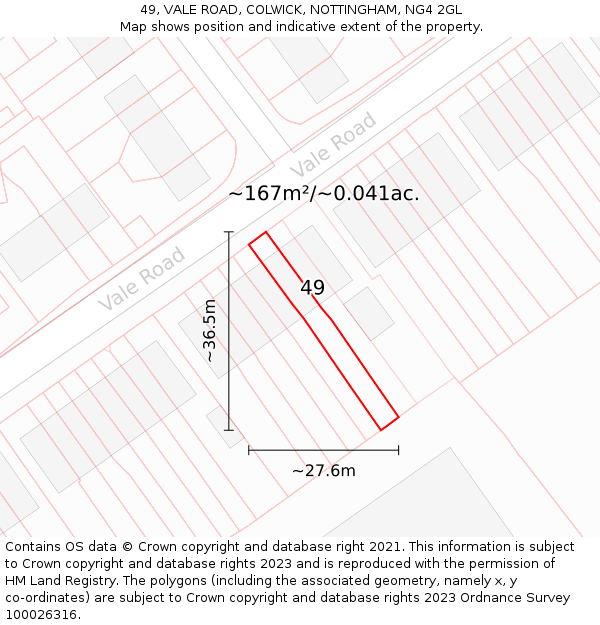 49, VALE ROAD, COLWICK, NOTTINGHAM, NG4 2GL: Plot and title map