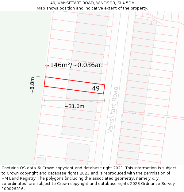 49, VANSITTART ROAD, WINDSOR, SL4 5DA: Plot and title map