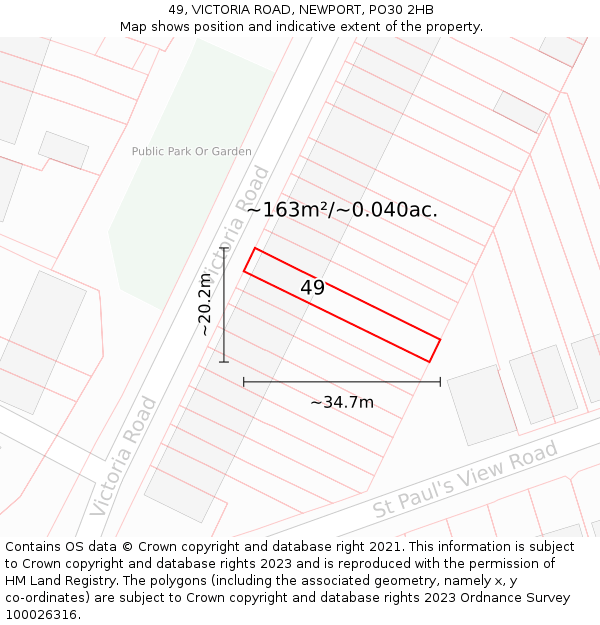 49, VICTORIA ROAD, NEWPORT, PO30 2HB: Plot and title map