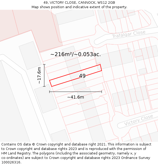 49, VICTORY CLOSE, CANNOCK, WS12 2GB: Plot and title map