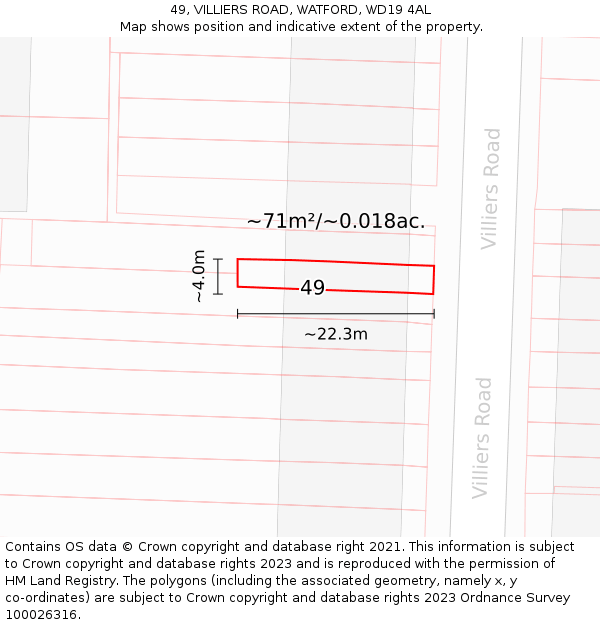49, VILLIERS ROAD, WATFORD, WD19 4AL: Plot and title map