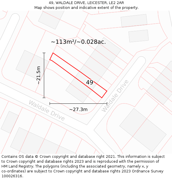 49, WALDALE DRIVE, LEICESTER, LE2 2AR: Plot and title map