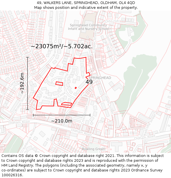 49, WALKERS LANE, SPRINGHEAD, OLDHAM, OL4 4QD: Plot and title map