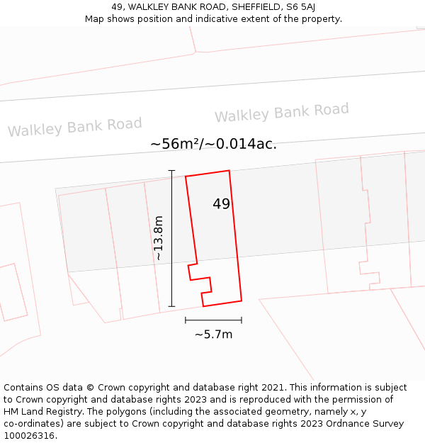 49, WALKLEY BANK ROAD, SHEFFIELD, S6 5AJ: Plot and title map