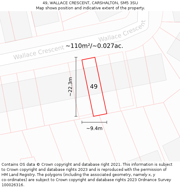49, WALLACE CRESCENT, CARSHALTON, SM5 3SU: Plot and title map