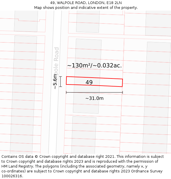 49, WALPOLE ROAD, LONDON, E18 2LN: Plot and title map