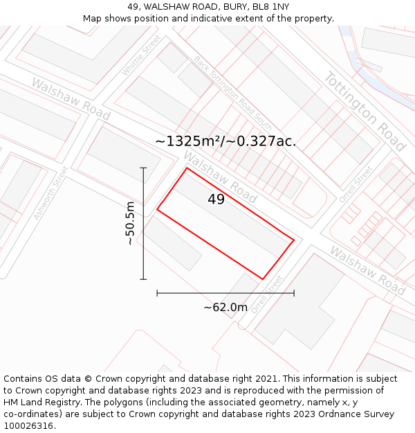 49, WALSHAW ROAD, BURY, BL8 1NY: Plot and title map