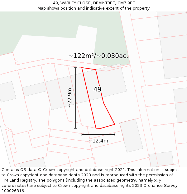 49, WARLEY CLOSE, BRAINTREE, CM7 9EE: Plot and title map