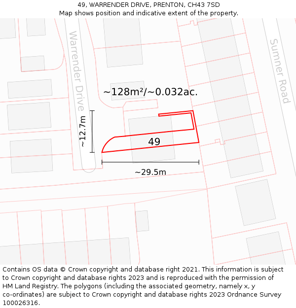 49, WARRENDER DRIVE, PRENTON, CH43 7SD: Plot and title map