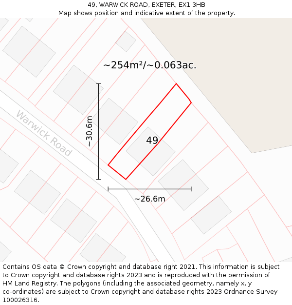 49, WARWICK ROAD, EXETER, EX1 3HB: Plot and title map