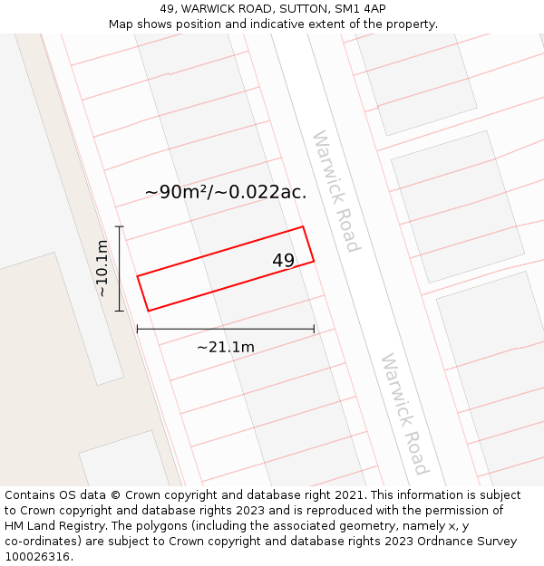 49, WARWICK ROAD, SUTTON, SM1 4AP: Plot and title map