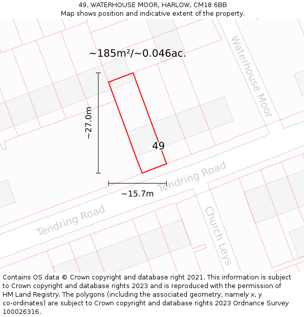 49, WATERHOUSE MOOR, HARLOW, CM18 6BB: Plot and title map
