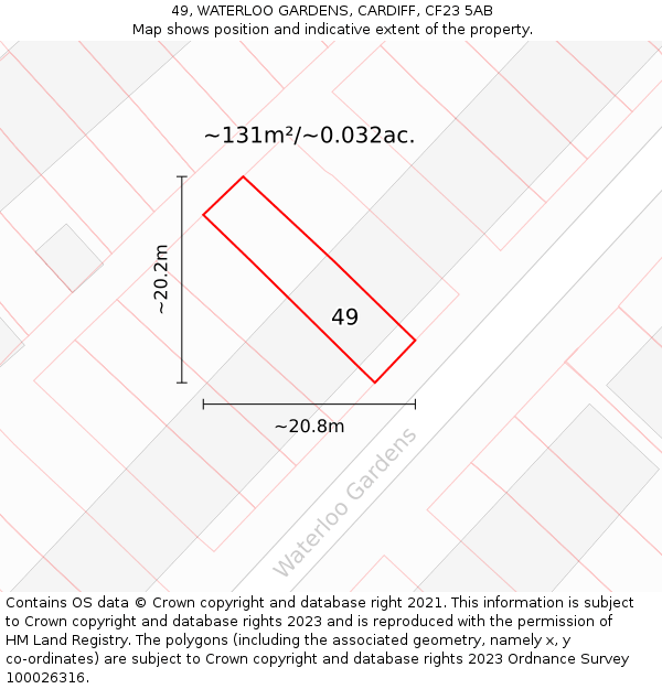 49, WATERLOO GARDENS, CARDIFF, CF23 5AB: Plot and title map