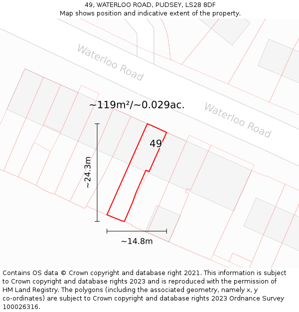 49, WATERLOO ROAD, PUDSEY, LS28 8DF: Plot and title map