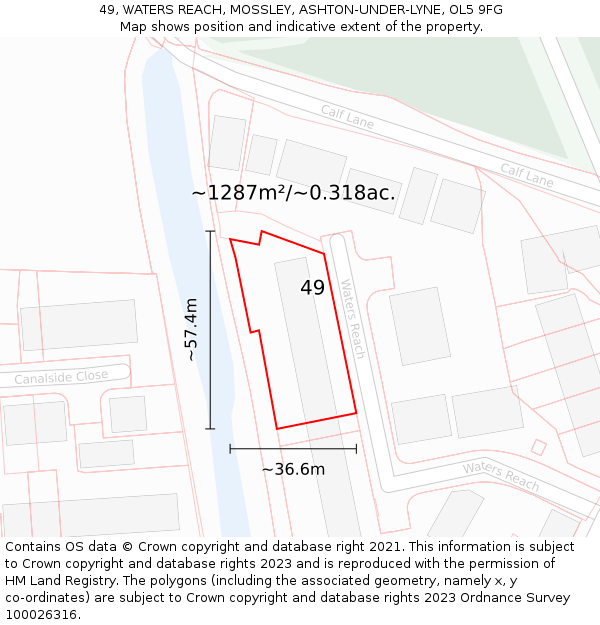 49, WATERS REACH, MOSSLEY, ASHTON-UNDER-LYNE, OL5 9FG: Plot and title map