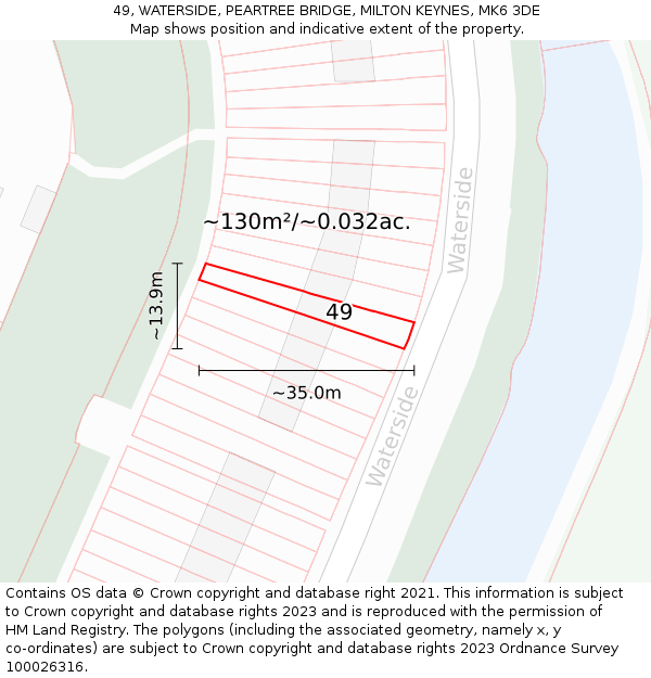 49, WATERSIDE, PEARTREE BRIDGE, MILTON KEYNES, MK6 3DE: Plot and title map