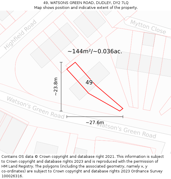49, WATSONS GREEN ROAD, DUDLEY, DY2 7LQ: Plot and title map