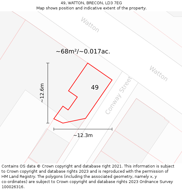 49, WATTON, BRECON, LD3 7EG: Plot and title map
