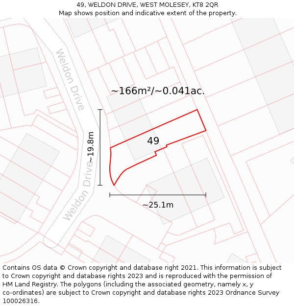 49, WELDON DRIVE, WEST MOLESEY, KT8 2QR: Plot and title map