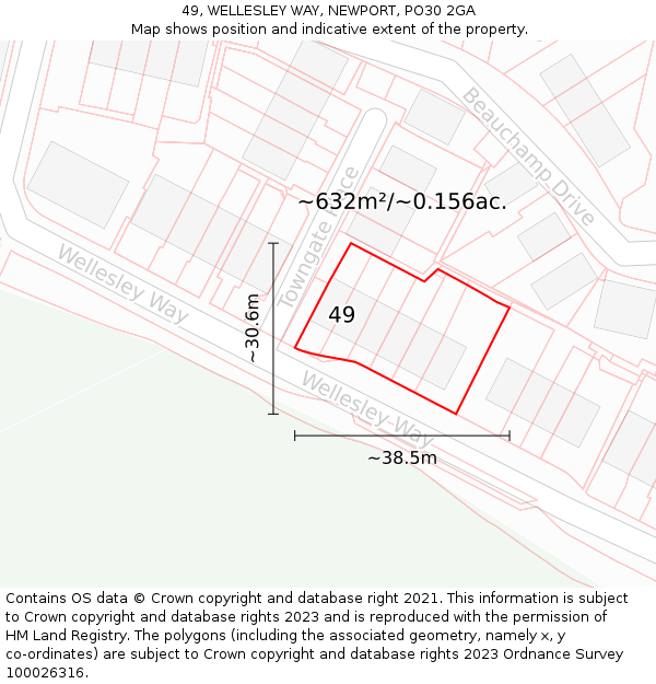 49, WELLESLEY WAY, NEWPORT, PO30 2GA: Plot and title map