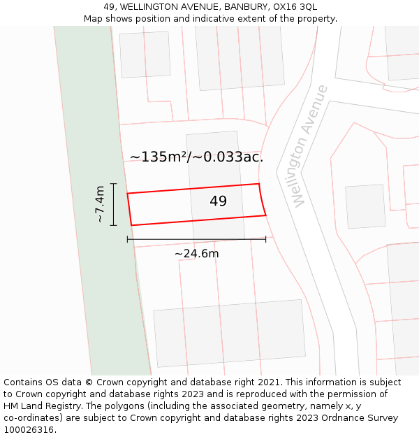 49, WELLINGTON AVENUE, BANBURY, OX16 3QL: Plot and title map