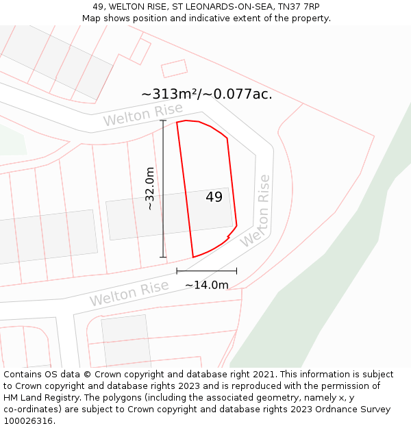 49, WELTON RISE, ST LEONARDS-ON-SEA, TN37 7RP: Plot and title map