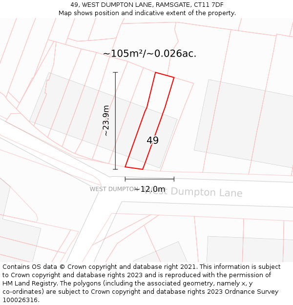 49, WEST DUMPTON LANE, RAMSGATE, CT11 7DF: Plot and title map