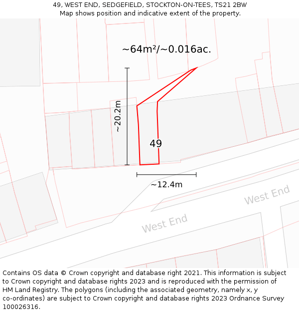 49, WEST END, SEDGEFIELD, STOCKTON-ON-TEES, TS21 2BW: Plot and title map