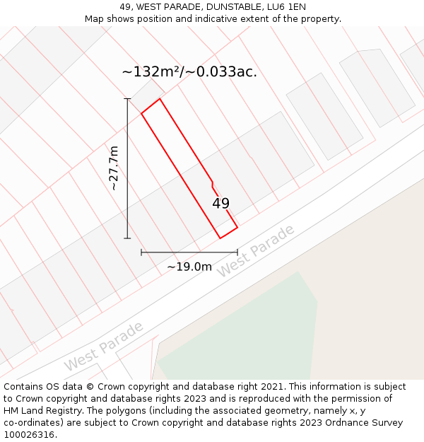 49, WEST PARADE, DUNSTABLE, LU6 1EN: Plot and title map