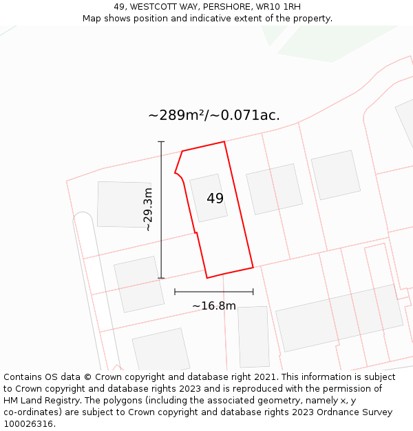 49, WESTCOTT WAY, PERSHORE, WR10 1RH: Plot and title map